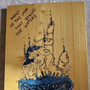 Blue and Natural Wood Art Piece